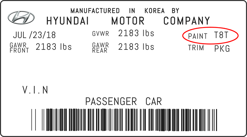 Табличка с кодом краски Hyundai